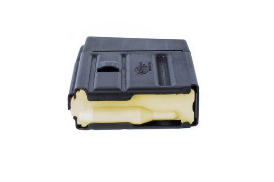 OKAY Industries Surefeed black finish aluminum STANAG pattern 10-round AR-15 magazine has a high-visibility anti-tilt follower